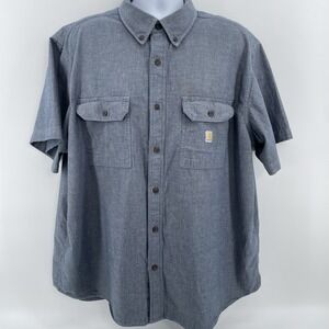 Carhartt Shirt Men 2XL Short Sleeve Button-Up Blue Cotton Workwear Loose Fit